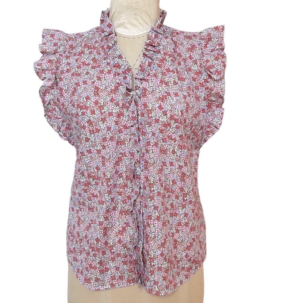 NWT REBECCA TAYLOR LA VIE Sleeveless Eva Floral Top Blouse in Blue Haze‎ L